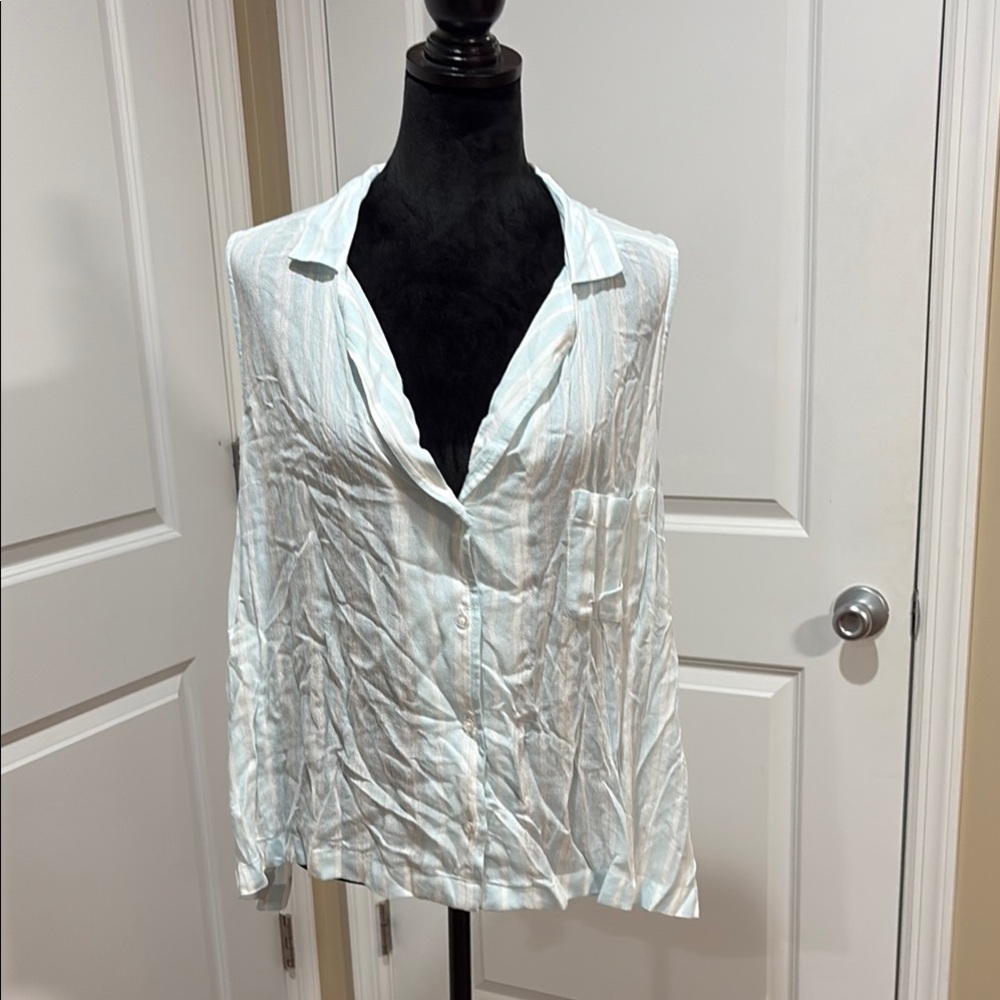 Adidas White Sleeveless Button Down Shirt